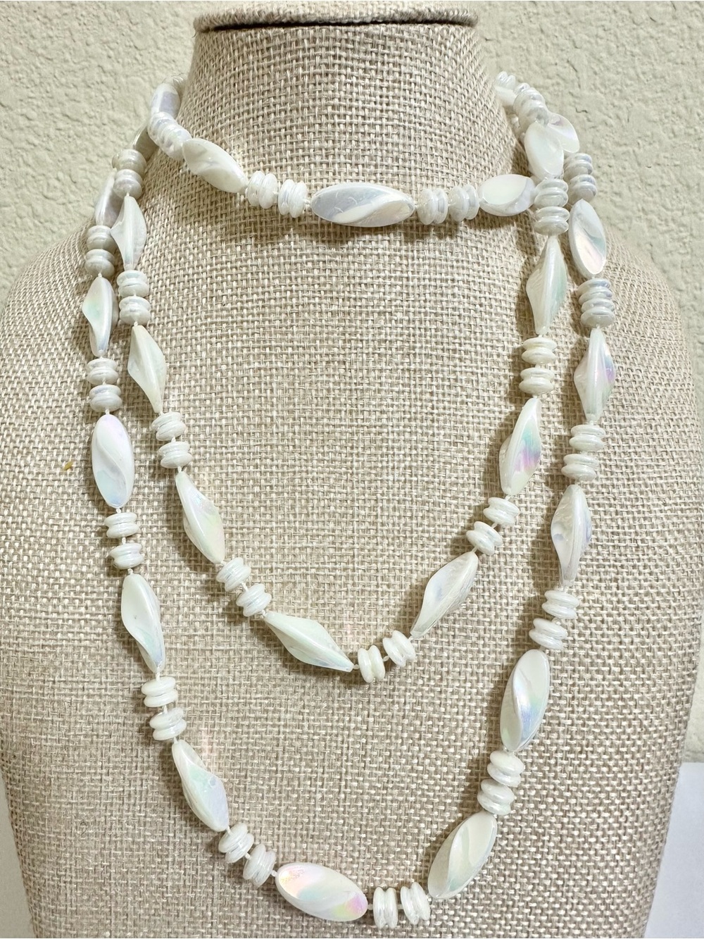 52” Iridescent White Bead Strand Necklace